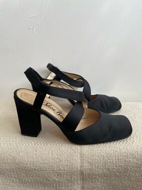 Vintage 90s Chunky Block Heel Square Toe Ballerina Lace Up Size 7.5 Clueless